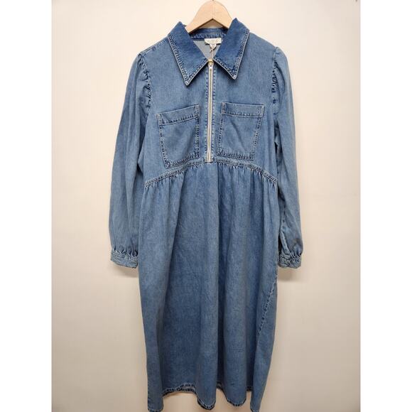 Aligne Gabriella Women's Long Sleeve Midi Denim Dress, Sz UK18 US14, Light Wash - Picture 5 of 15